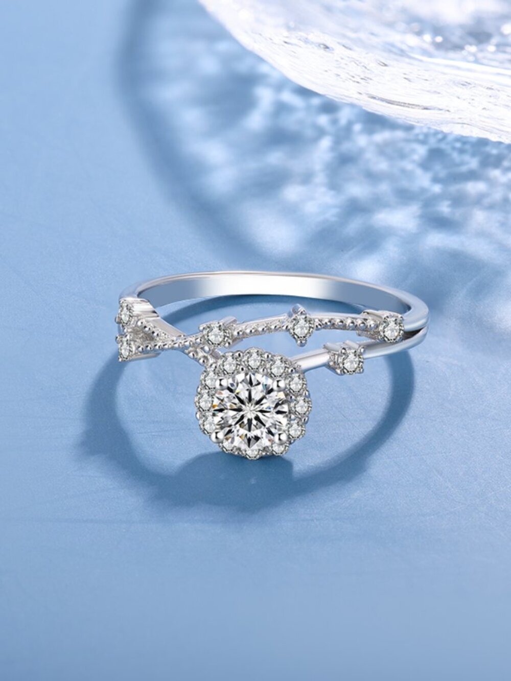 9 Size 1/2 Ct- 925 Sterling Silver Dainty Ring, Moissanite, GRA Certified -MR005
